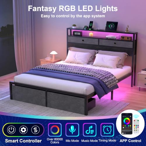 Full Bed Frames with LED Lights and Charging Station, view 5