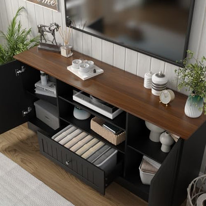 63 in Farmhouse TV Stand with Door for TVs up to 70", Black, view 5