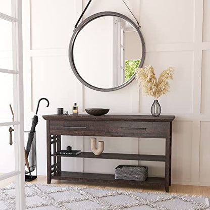 3 Tier Console Table with Two Storage Shelves & Drawers, Wood Accent Sofa Table for Entryway Living Room Hallway - 55 Inch - Norrell (Espresso)