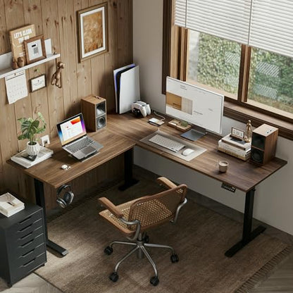 63 x 55 Inch L Shaped Electric Standing Desk, Dark Walnut, view 3