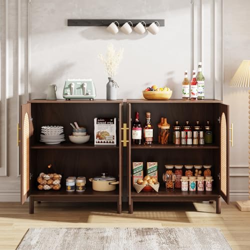 Set of 2 Rattan Sideboard, 59” Buffet Cabinet with Storage, view 5