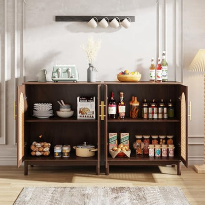 Set of 2 Rattan Sideboard, 59” Buffet Cabinet with Storage, view 5