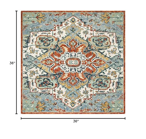 SAFAVIEH Aspen Collection Area Rug - 3' Square, Blue & Rust, Handmade Boho Wool, Ideal for High Traffic Areas in Living Room, Bedroom (APN312A)