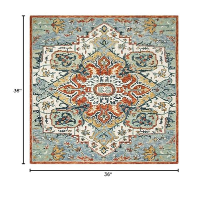 SAFAVIEH Aspen Collection Area Rug - 3' Square, Blue & Rust, Handmade Boho Wool, Ideal for High Traffic Areas in Living Room, Bedroom (APN312A)