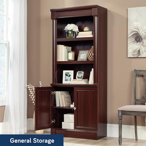 Palladia Book Shelf, Bookshelf with Storage, Library Bookcase with Doors and Adjustable Shelves, in Select Cherry finish