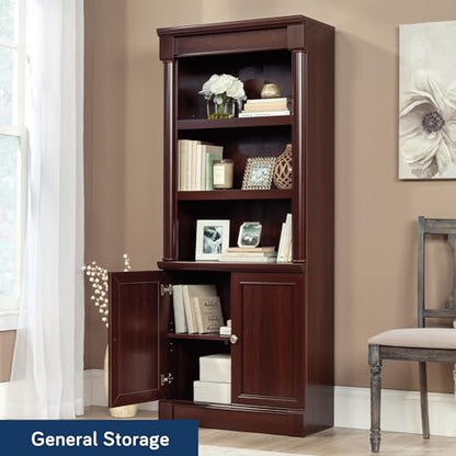 Palladia Book Shelf, Bookshelf with Storage, Library Bookcase with Doors and Adjustable Shelves, in Select Cherry finish