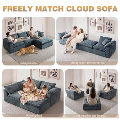 109" Boneless Cloud Couch Sectional for Living Room, Oversized Modular L Shaped Sofa with Ottoman, Deep Seat Chenille Sectional Couch for Cloud-Like Comfort(Blue)