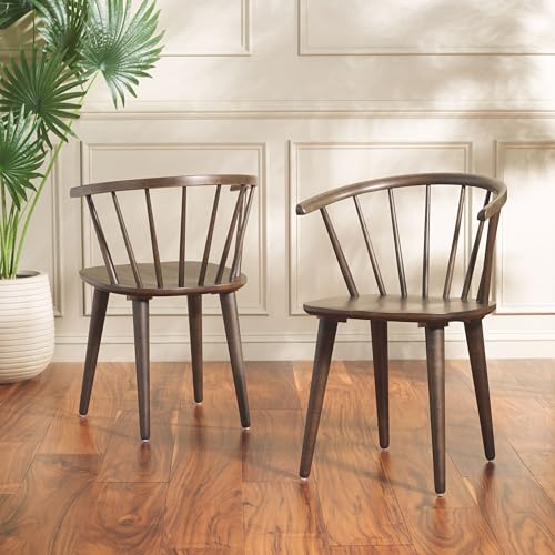 SAFAVIEH Furniture - Blanchard Side Chair Set of 2 - Dark Walnut - Solid Wood - Farmhouse Spindle Design - Ideal for Dining Room, Kitchen, Living Room, 17.9" Seat Height (AMH8512N-SET2)