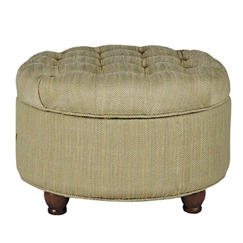 25" Button Tufted Round Storage Ottoman - Tan & Cream Tweed