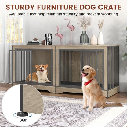 75 Inch Double Dog Crate Furniture for 2 Large Dogs with 2 Trays and Divider, view 7