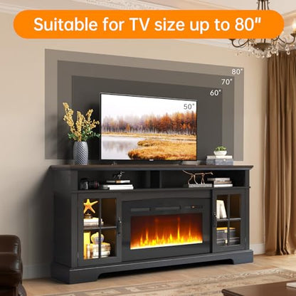 70" TV Stand with Electric Fireplace, view 4
