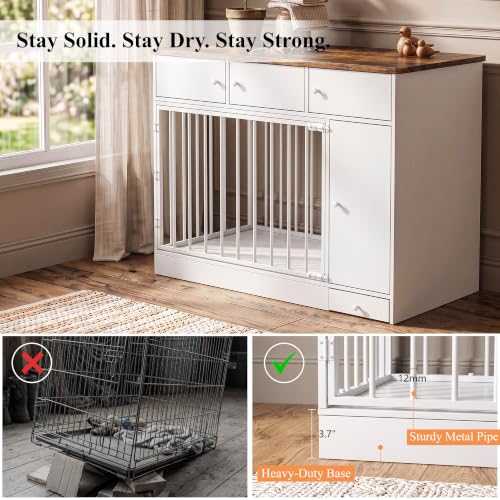 Dog Crate Furniture with 4 Storage & Bowl Design, 48’’ Dog Kennelf Indoor, view 5