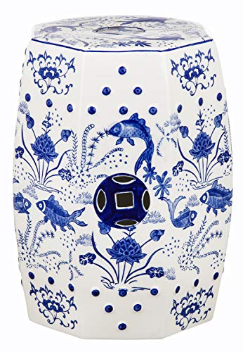 Blue hand-painted ceramic garden stool, view 2