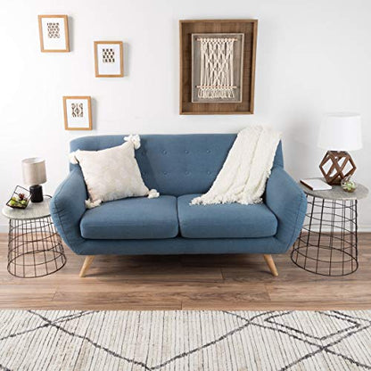End Tables Set of 2 - Nesting Tables with Removable Wood Tops and Metal Basket Bases for Blanket Storage - Round Side Furniture for Living Room, Bedroom, or Home Office by (Gray/Black)