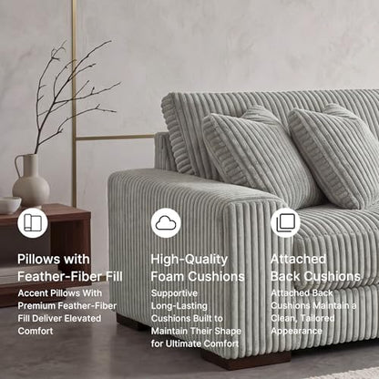 Signature Design by Ashley Lindyn 2-Piece Sectional Sofa, Plush Deep Seat Corduroy Velvet Upholstery, Symmetrical Sectional Couch with Throw Pillows for Cozy Living Rooms, Fog Gray, 98"W