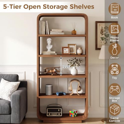 5-Tier Bookshelf, 71" Tall Bookcase, Open Display Shelves, Walnut, view 5