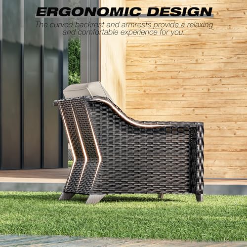 Wicker Patio Chairs Set of 2, Outdoor Rattan Furniture with Wide Armrest and Thick Cushions, Upgraded Large Size for Backyard, Garden, Poolside