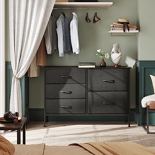 5 Drawer Black Fabric Dresser for Bedroom, Wide Storage Chest, view 5