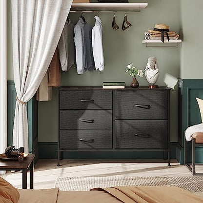 5 Drawer Black Fabric Dresser for Bedroom, Wide Storage Chest, view 5