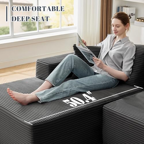 MANGODAN 110” Cloud Sectional Couch, Boneless Sofa for Living Room, Modular Sectional Sofa with Deep Seat, Comfy Fluffy Couch with L-Shaped Chaise, No Assembly Required (Left-Facing Chaise, Dark Grey)