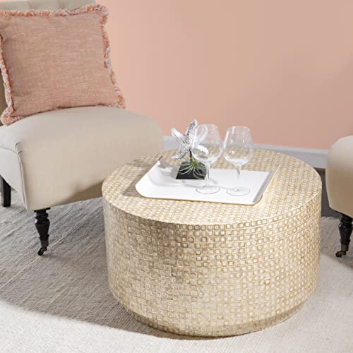 Gold Capiz Mosaic Kiro Coffee Table, 30 in x 30 in x 17 in