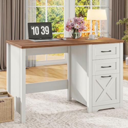 Farmhouse 47” Executive Desk with A File Drawer, Unique White, view 2