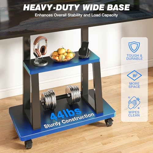 Mobile TV Cart Rolling TV Stand for 37-75 inch TVs Up to 150lbs, Heavy-Duty Portable TV Stand on Wheels with 2-Tier Wooden Storage Shelves, Height Adjustable, Max VESA 600x400mm, Black