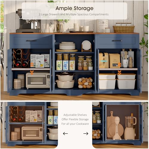 71" Farmhouse Sideboard Buffet Cabinet with Storage, Blue, view 6