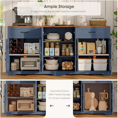 71" Farmhouse Sideboard Buffet Cabinet with Storage, Blue, view 6