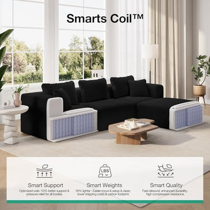 141" Modular Sectional Sofa, Modern Cloud Sectional Couch with Smarts Coil® Support, L-Shape Boneless Couch for Living Room Apartments Bedroom, No Assembly Required (6 Seat)