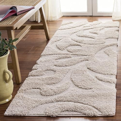 SAFAVIEH Florida Shag Collection Runner Rug - 2'3" x 7', Creme & Creme, Scroll Design, Non-Shedding & Easy Care, 1.2-inch Thick Ideal for High Traffic Areas in Living Room, Bedroom (SG468-1111)