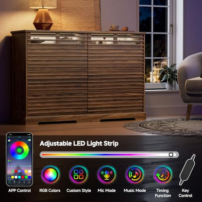 52"W Walnut 8 Drawer Dresser with LED Lights Fluted Dresser for Bedroom, view 4