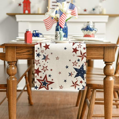 Old Style Stars American Flag 4th of July Table Runner, Memorial Day Kitchen Dining Table Decoration for Home Party Decor 13x72 Inch