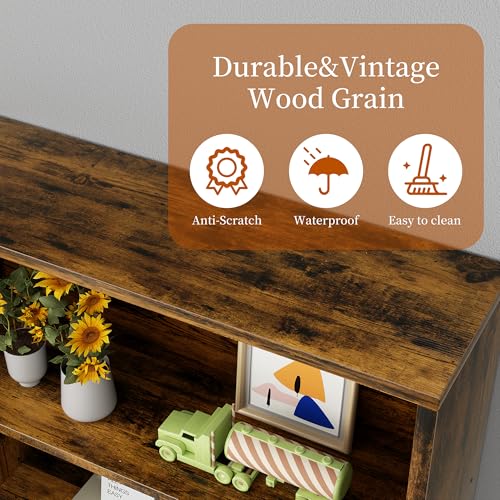 6-Tier Open Bookcase and Bookshelf, Floor Standing Wood Display Storage Shelves 71 Inch Tall Bookcase Home Decor Furniture for Home Office, Living Room, Bed Room, Rustic Brown, 2 Pieces