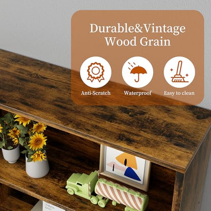 6-Tier Open Bookcase and Bookshelf, Floor Standing Wood Display Storage Shelves 71 Inch Tall Bookcase Home Decor Furniture for Home Office, Living Room, Bed Room, Rustic Brown, 2 Pieces