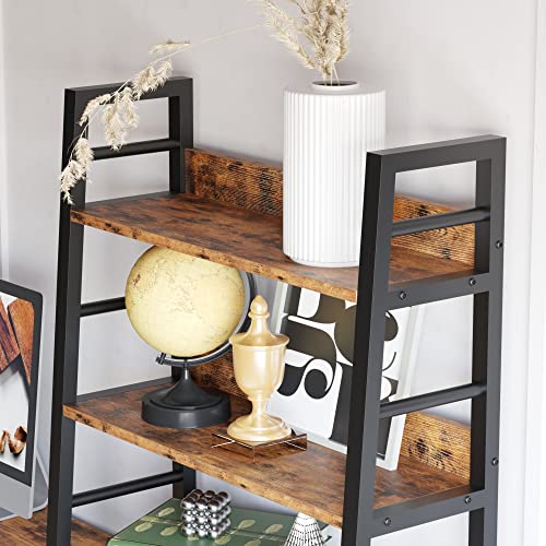 4 Tier Ladder Bookcase with Louvered Doors Rustic Brown | Bookshelf; Ladder Shelf;bottom cabinet; anti tip kit; for Bedroom Living Room Home Office