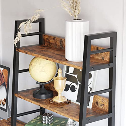 4 Tier Ladder Bookcase with Louvered Doors Rustic Brown | Bookshelf; Ladder Shelf;bottom cabinet; anti tip kit; for Bedroom Living Room Home Office