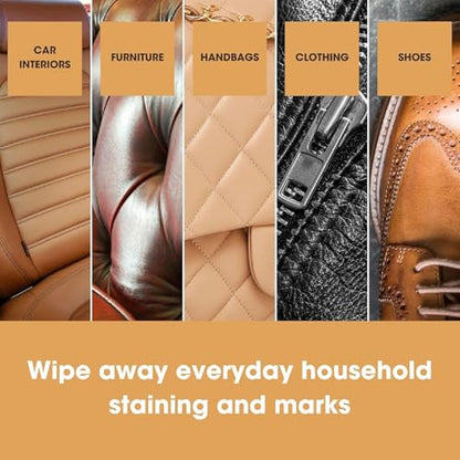 Leather Cleaning Wipes | 80 Count | 4-in-1 Clean, Nourish, Condition, & Restore Leather & Vinyl Furniture, Handbags, Jackets, Car Seats, Interiors & More | Residue & Streak-Free