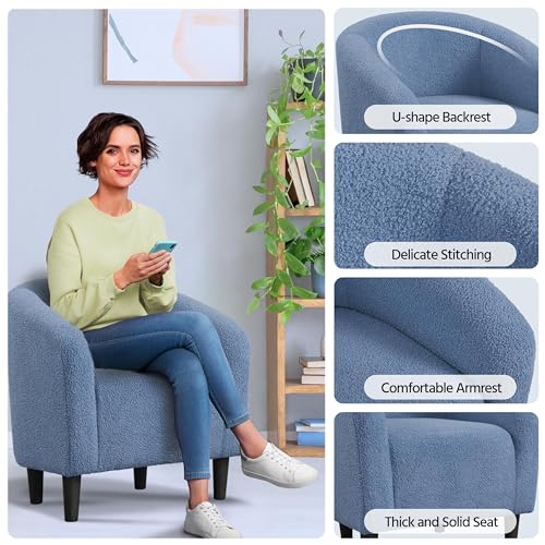 Yaheetech Barrel Chairs, Furry Accent Chairs with Soft Padded Armrest for Living Room Bedroom Waiting Room Office, Set of 2, Blue
