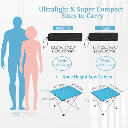 Portable Camping Table with Aluminum Table Top, Folding Beach Table Easy to Carry, Prefect for Outdoor, Picnic, BBQ, Cooking, Festival, Beach, Home (Deep Blue-S)