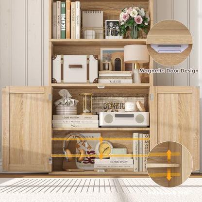 82" Tall Bookcase, Farmhouse Bookshelf with Doors,Light Oak, view 6