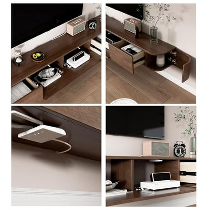 Solid Wood Floating TV Stand, Wall Mounted Media Console with 2 Side Doors, view 5