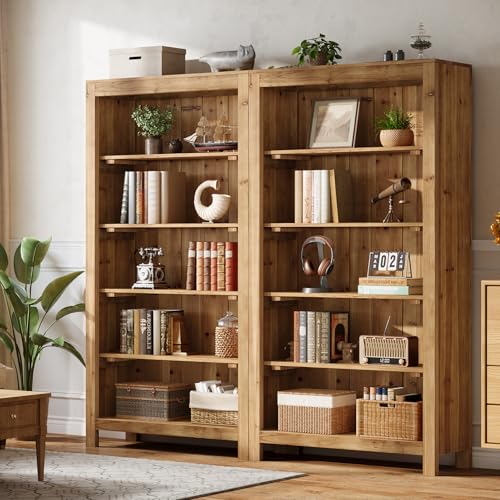 5-Tier Real Wood Bookcase Solid Wood Bookshelf Display Storage Shelf, view 7