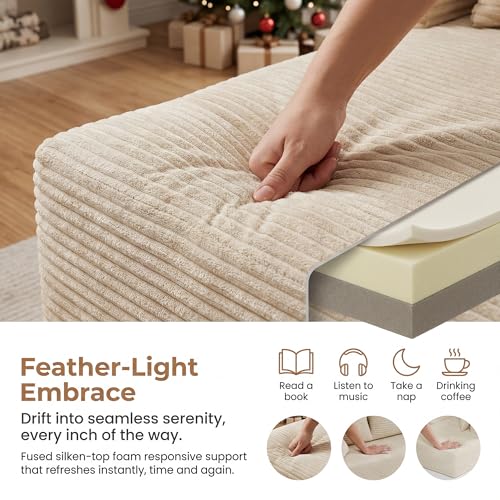 Realbear 108" Cloud Sectional Boneless Couch Sofa with L-Shape Chaise, Modular Sectional Couch with Deep Seat for Living Room Bedroom, No Assembly Required (Beige, 108" Left Facing Chaise)