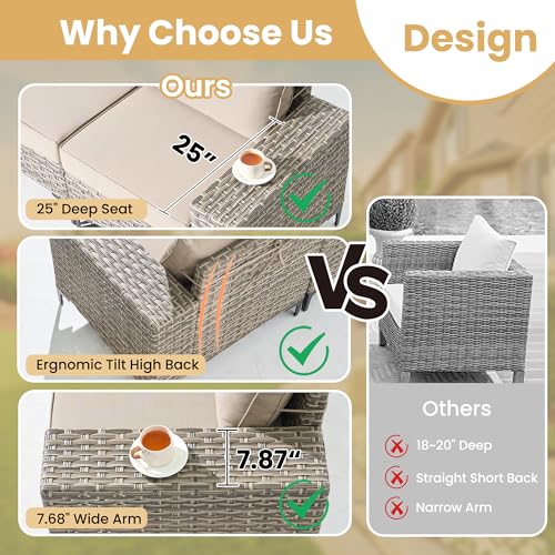 Outdoor Sectional Furniture Set,8 Pieces Wicker Patio Conversation Sets,L Shape All Weather Outside Couch Sofa Set with Swivel Chairs Ottoman,Beige