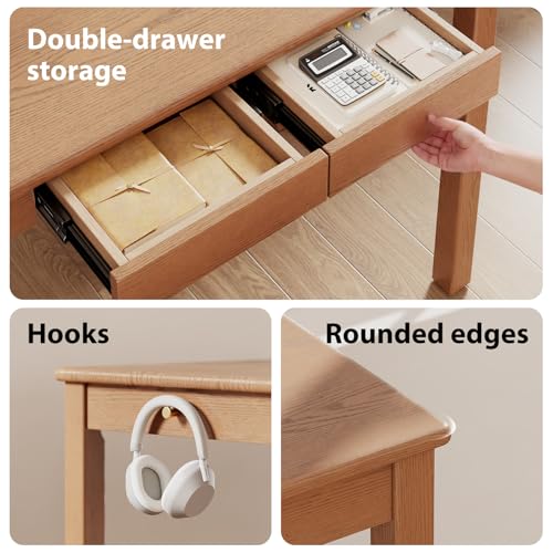 Solid Wood Desk with Charging Station and Drawers,Natural Color, view 6