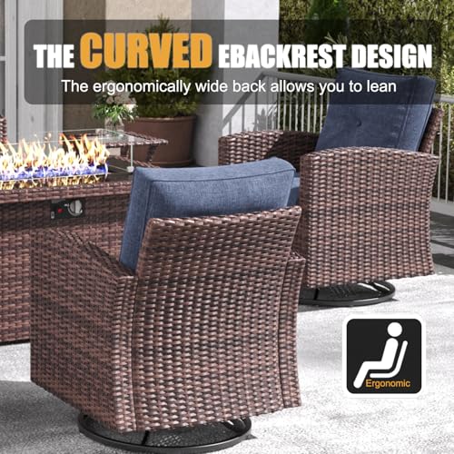 10 Pieces Patio Furniture Set with Swivel Chairs, Rattan Wicker Rocking Glide Chairs with 44" Propane Gas Fire Pit Table Conversation Set