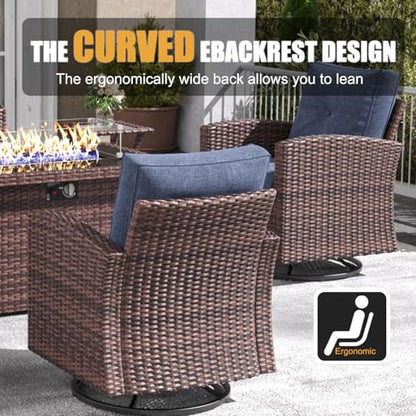 10 Pieces Patio Furniture Set with Swivel Chairs, Rattan Wicker Rocking Glide Chairs with 44" Propane Gas Fire Pit Table Conversation Set