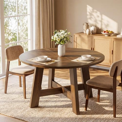 Tribesigns Round Dining Table for for 4-6 People, 47-Inch Circle Kitchen Table with Reinforced Cross Brace, Farmhouse Dining Room Furniture for Living Room, Apartment, Restaurant, Walnut Brown