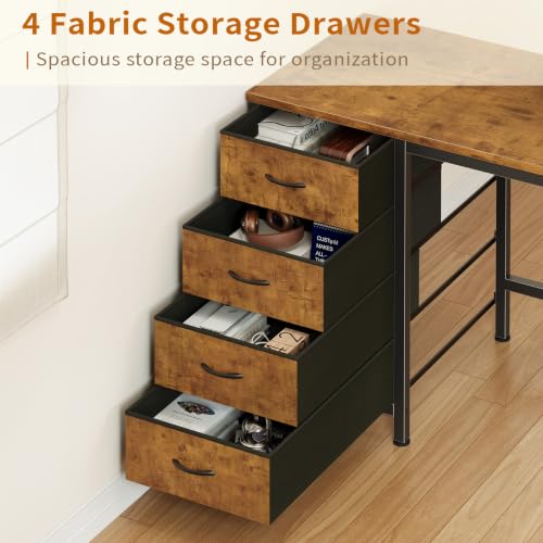 58" L Shaped Desk with Bookshelf and 3 Drawers for Home Office, view 7